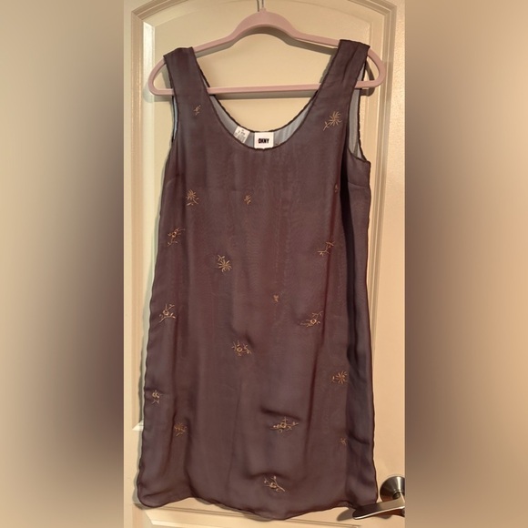 DKNY-Chic Taupe Sleeveless Dress with Embroidery - Picture 1 of 5